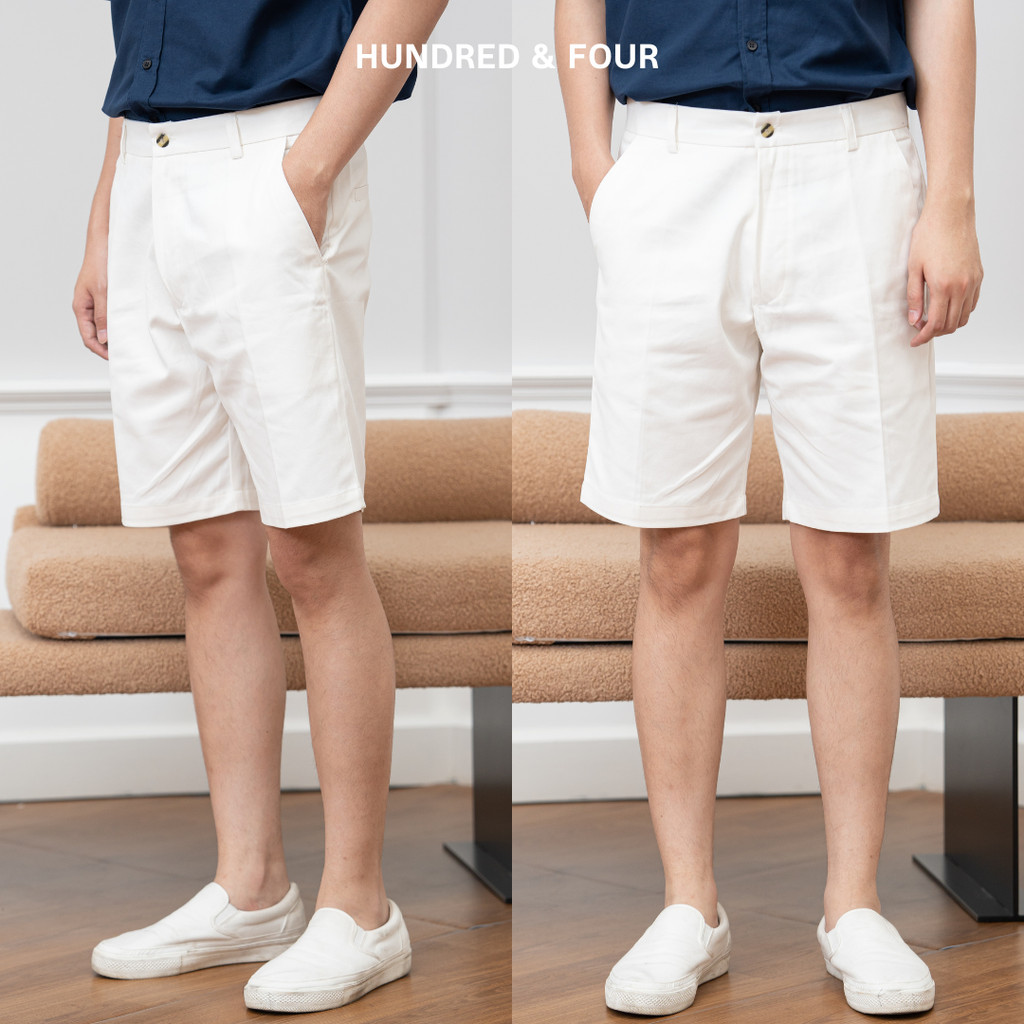 กางเกงขาสั้นผู้ชาย ชิโน่ 18 นิ้ว นุ่มสบาย ผ้ายืดนิดหน่อย ทรงสวย Chino Shorts รุ่น NATSU ดีไซน์เรียบ ดูดี HUNDRED&FOUR