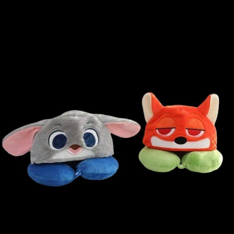 VFZ Sanrio Anime Hooded U-รูปหมอนกระต่ายฟ็อกซ์สัตว์น่ารักคอหมอนรถที่นั่งสํานักงานเครื่องบินหมอนคอหมอ