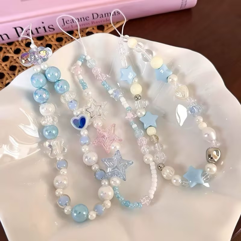 สายคล้องโทรศัพท์มือถือรูปดาวน่ารักสำหรับฤดูร้อน ทำจากลูกปัด DIY จี้ห้อยโทรศัพท์มือถือและกล้องถ่ายรูป