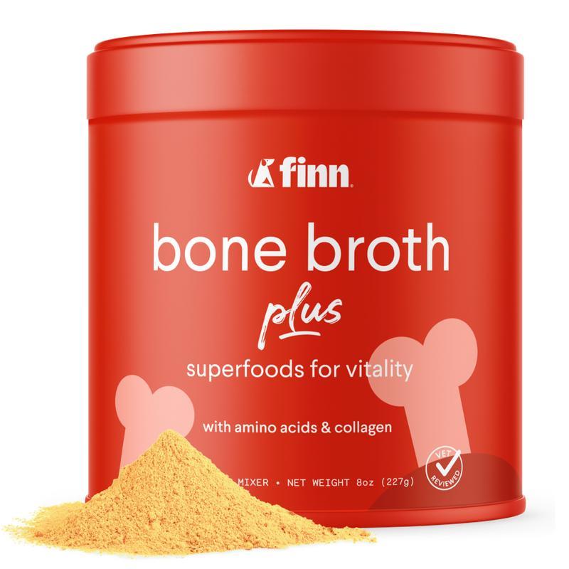 FINN Bone Broth Plus อาหารเสริมเพิ่มเติมสำหรับสุนัข - สนับสนุนข้อต่อและความยืดหยุ่น พร้อมคอลลาเจนและ