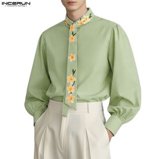 เสื้อแขนยาวผู้ชายสไตล์เกาหลี พิมพ์ลายดอกไม้แบบหลวม ๆ เหมาะสำ…