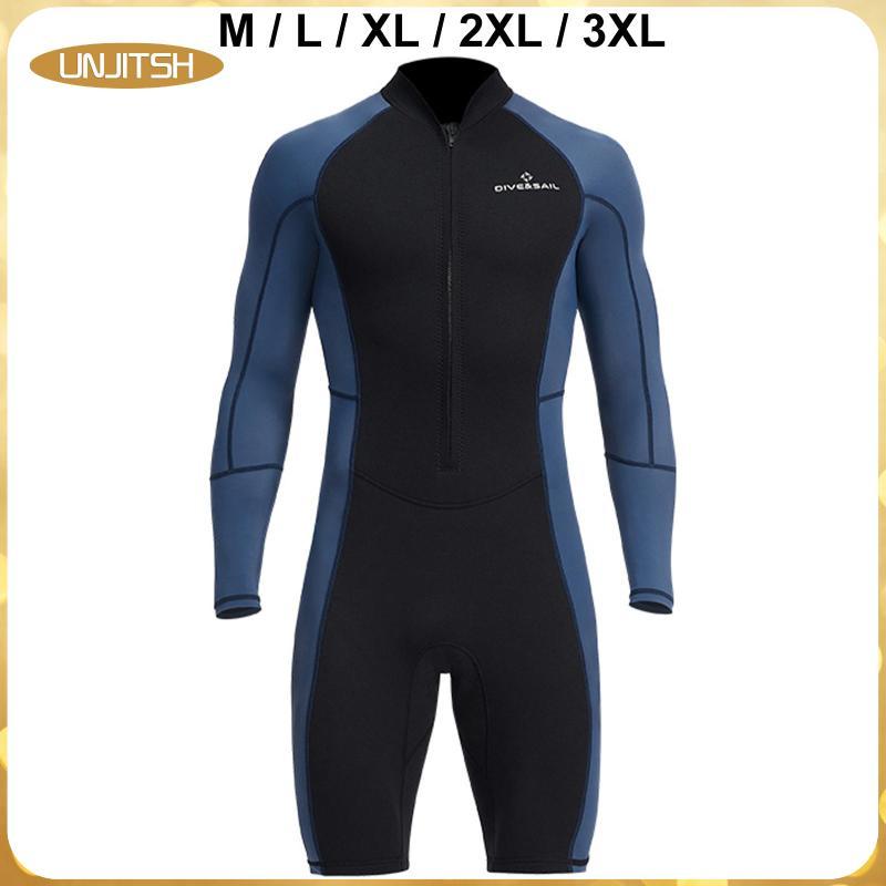 [unjitsh] 1.5 มม. Neoprene Men Wetsuit ชุดดําน้ํากางเกงขาสั้นด้านหน้าซิปเก็บความอบอุ่นป้องกันเปียกชุ