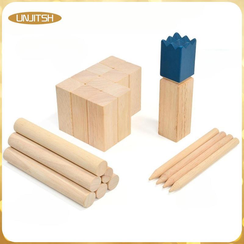 [unjitsh] Kubb Backyard สนามหญ้าเกมชุดไม้พรีเมี่ยมโยนเกมทักษะ Skittle กลางแจ้งสําหรับ Park Gathering