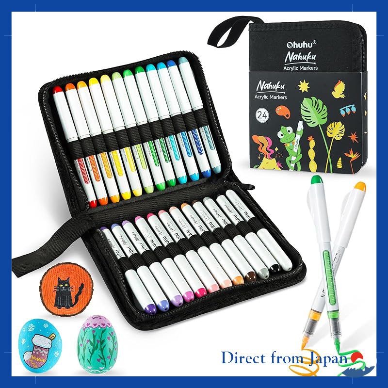 Ohuhu Brush Tip Acrylic Marker Set - 44 Colors (48 Pieces) - Opaque Water-Based Paint Marker for Sto