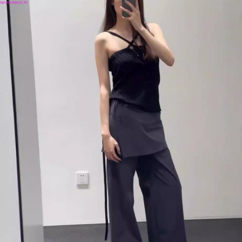 [SR-STUDIO] ต่ำ CLASSIC สปอตยิงจริง24ต้นฤดูใบไม้ร่วงใหม่เกาหลีปลอมสองชิ้นเอวสูงห้อยคอตรงกางเกงกระโปร