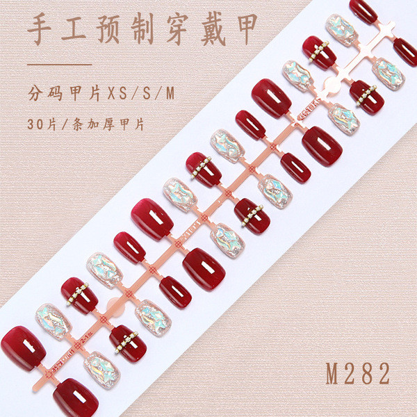 เล็บปลอมสำเร็จรูปเจ เล็บเจลสำเร็จรูป Angola Red Nails Wear Nails High-End เล็บปลอมทําด้วยมือสวมใส่เล