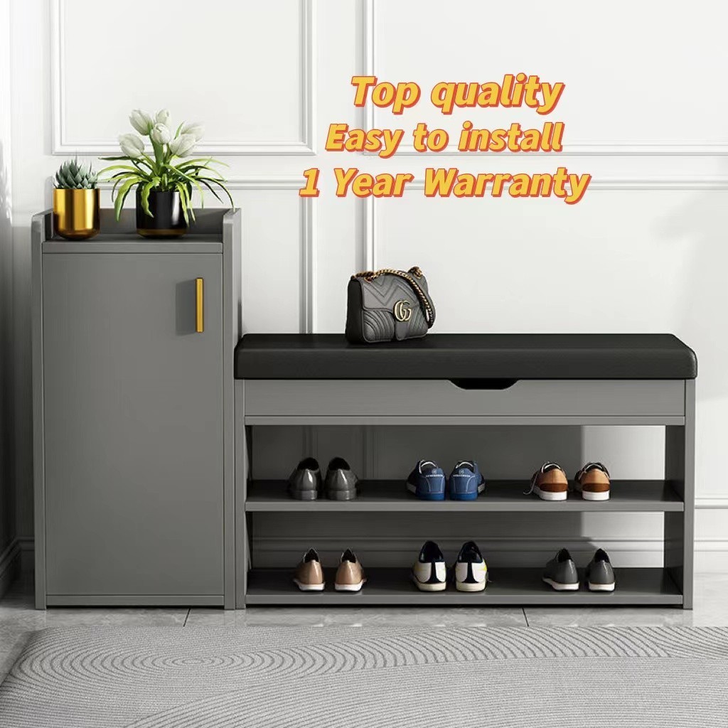 New Simple Large Capacity Shoe Rack Modern Wooden Shoes Storage Cabinet With Soft Pad Stool Rak Kasu