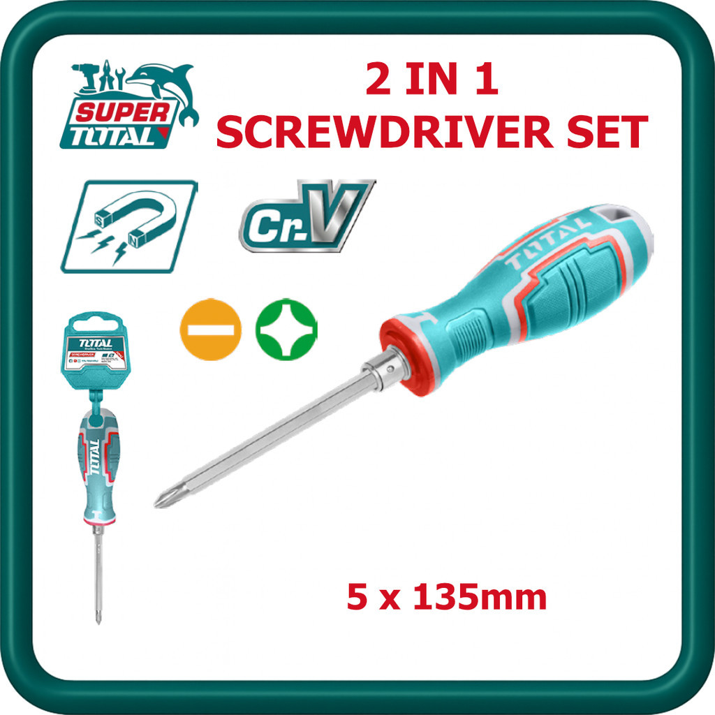 [ TOTAL ] (THT250226) ไขควง 2 in 1 PH1 SL5 5 x 135mm Cr-V