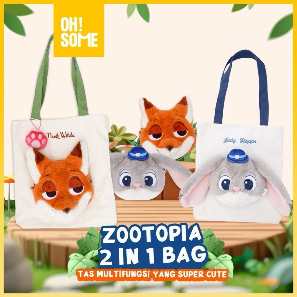 [ของแถม 5 ชิ้น] OHSOME Egradable Disney Zootopia Series Judy Nick 2in1 Bag Tote Bag/Sling Bag