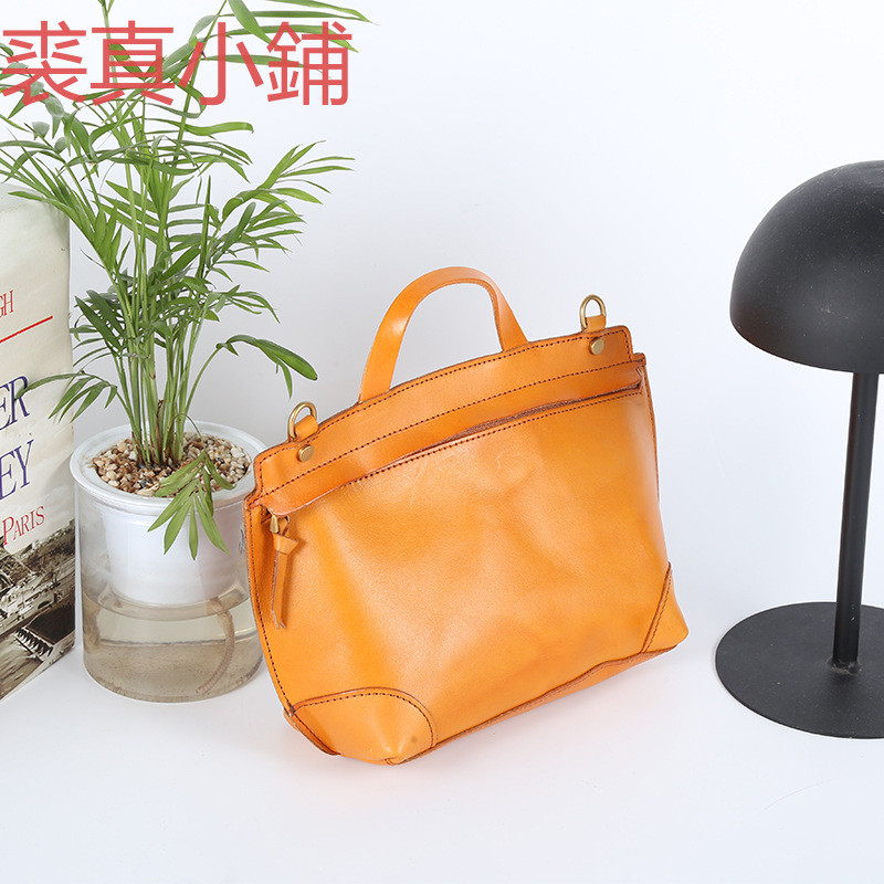 Qiuzhen Shop Handmade ผักหนังฟอกสุภาพสตรีแฟชั่น Commuter Messenger กระเป๋าวรรณกรรมสดกระเป๋าหญิง 2601