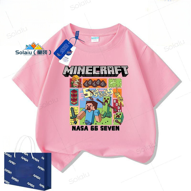 เสื้อยืดเด็กมายคราฟ ออกแบบการ์ตูน คอกลมแฟชั่นสำหรับเด็ก - รูปที่ 3