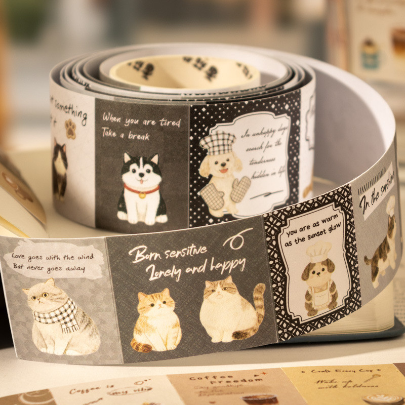 กาแฟขนมสุนัขแมวสติกเกอร์สําหรับ Scrapbooking Vintage Die Cut สติกเกอร์ Washi เทปสําหรับ Junk Journal อุปกรณ์ Collage DIY งานฝีมือศิลปะตกแต่ง