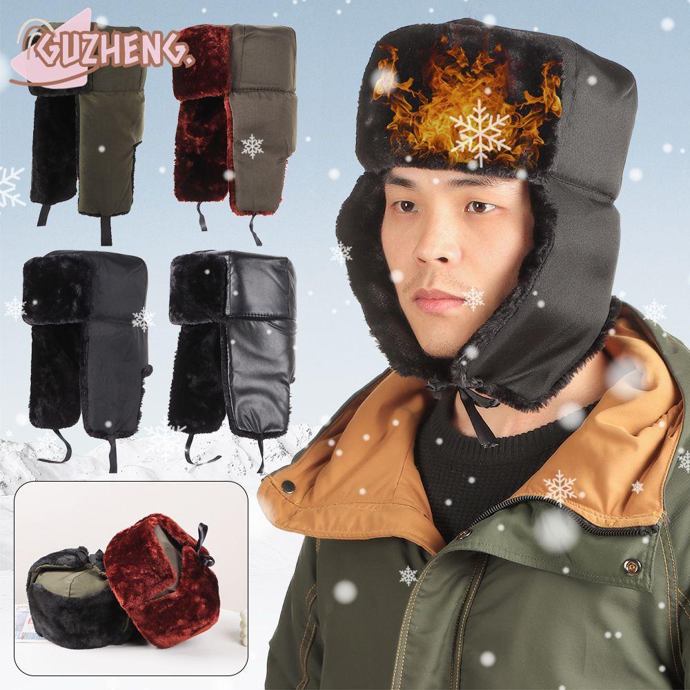 GUZHENG Trapper Bomber Hats Earflap Bonnet Men Fur Ski Hat