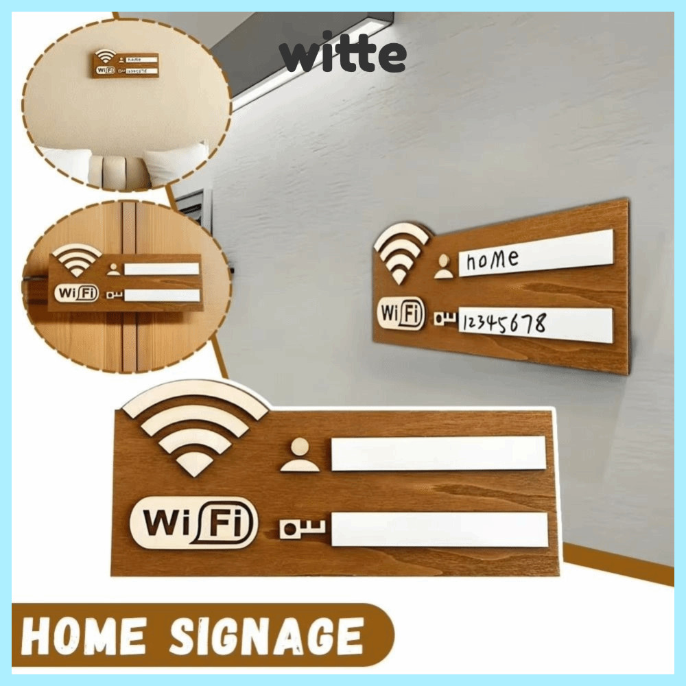 ป้ายรหัสผ่าน WiFi WITTE, สติ๊กเกอร์ติดผนัง WiFi ลายมือติดผนัง, ไม้วินเทจเขียนซ้ําได้อเนกประสงค์ใช้ป้าย WiFi ตกแต่งบ้าน
