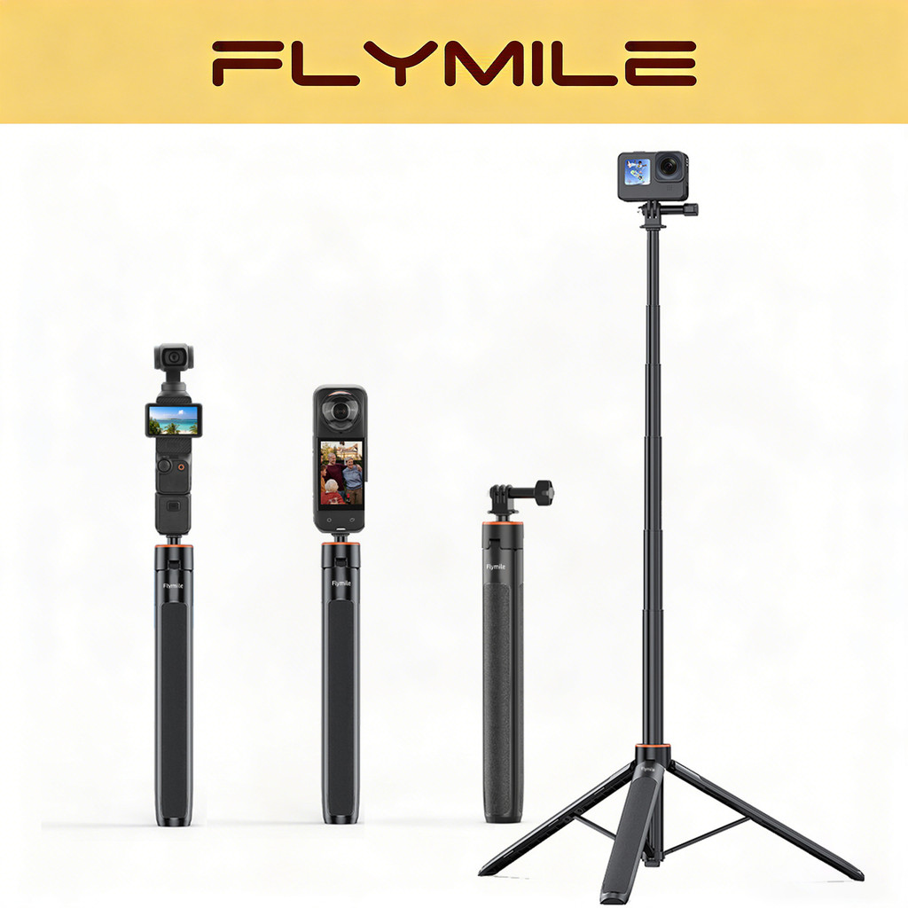 Flymile 1.6M ขาตั้งกล้อง Selfie Stick สําหรับ DJI Action 5 Pro/4/3/กระเป๋า 3/4/4P/Ace Pro/ Insta360 X5/X4/X3/GoPro/Go3/3S อุปกรณ์เสริม 2-In-1 Extended Rod Connector ลื่นแบบพกพา Stable