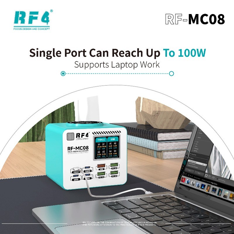RF4 RF-MC08 เครื่องชาร์จหลายพอร์ตอัจฉริยะรองรับโปรโตคอลชาร์จเร็วหลายตัวสําหรับโทรศัพท์มือถือแท็บเล็ต