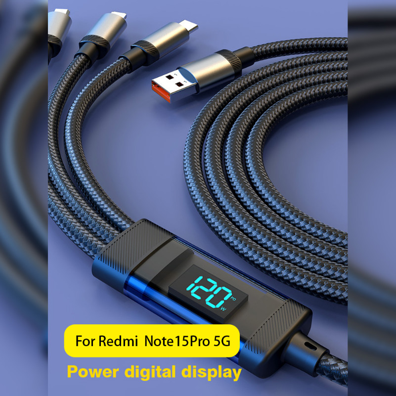 120W จอแสดงผลดิจิตอล e Usb C ถึง Type 3 In 1 Fast CHARGING Data CABLE สําหรับ Samsung Redmi note15Pro 5G ประเภท C สายชาร์จเร็ว
