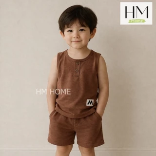 ชุดเด็กแขนกุดมินิมอล ชุดเด็กผ้านุ่มใส่สบายเสื้อแขนกุดกางเกงขาสั้น