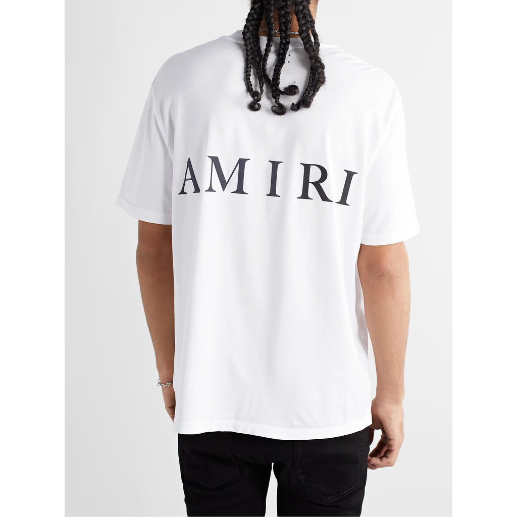 เสื้อยืด Amiri ลายโลโก้แบบหลวม สไตล์คูลสำหรับทั้งผู้ชายและผู้หญิง ทำจากเนื้อผ้าฝ้ายแท้