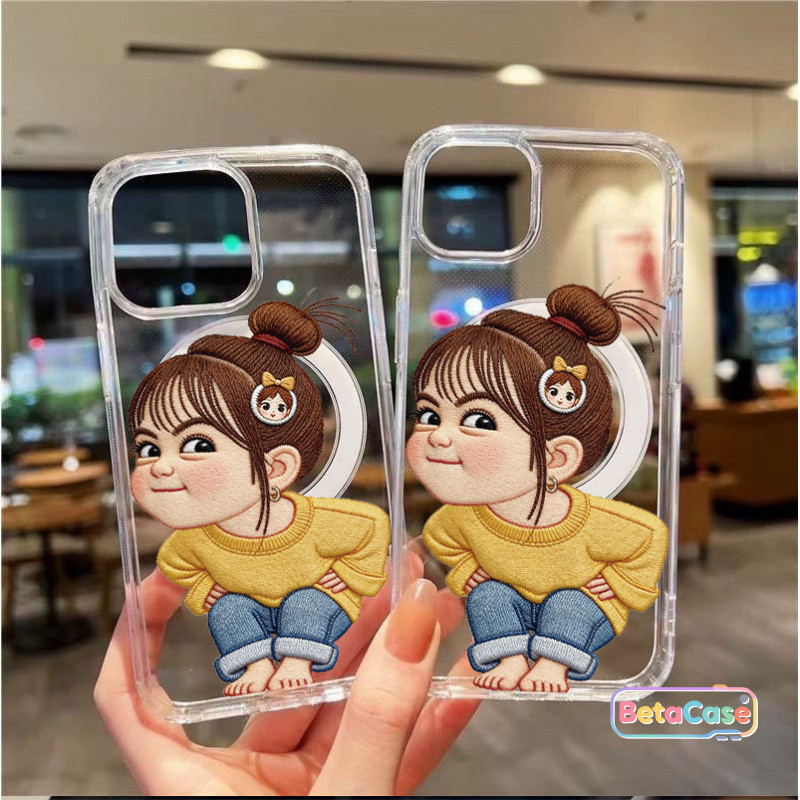 น่ารักสดใส ลายสาวน้อยน่ารักน่าเอ็นดู ฝาใสแม่เหล็กรูใหญ่ ใช้กับ iPhone 17 16 15 14 13 12 11 Pro Max Plus