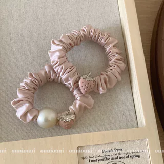 สายคาดศีรษะลายแซทเทิ้นสีสตรอเบอร์รี่ พับเป็นทรงเล็ก ยืดหยุ่นสูงสำหรับทำหางม้าและยางรัดผม