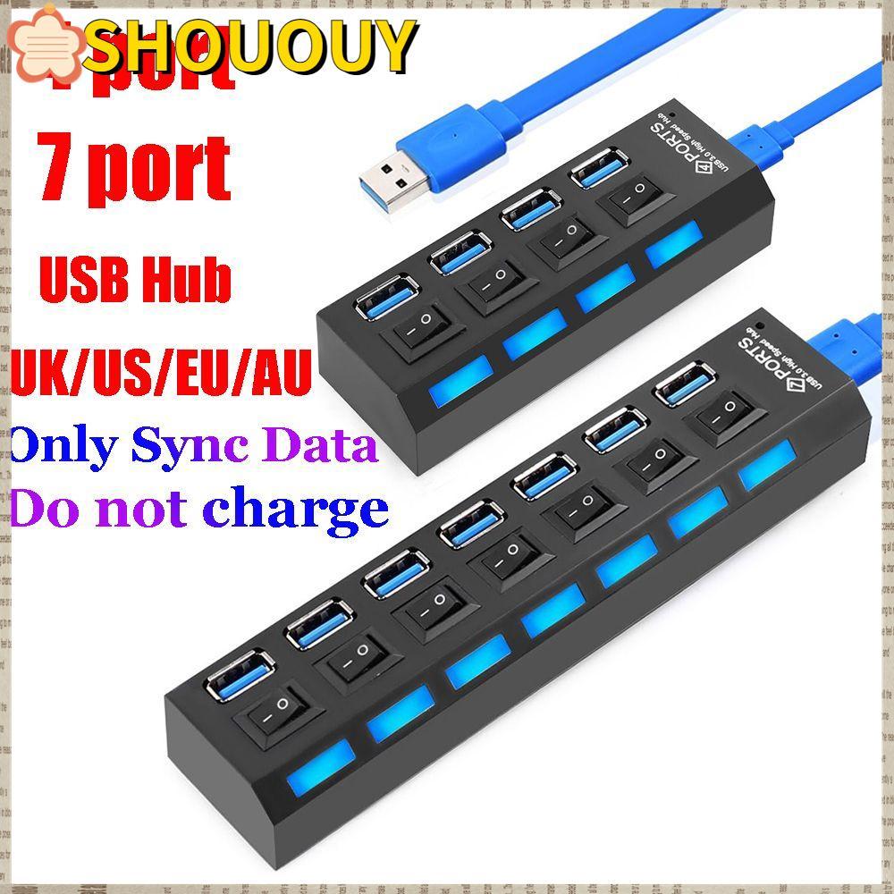 SHOUUY 4/7 พอร์ต USB 3.0 Hub ซ็อกเก็ต US/EU/UK/AU ปลั๊กแปลงเปิด/สวิทช์สําหรับ PC
