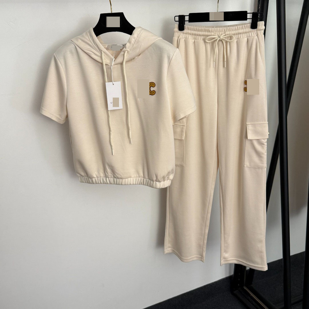 C2GL Ce//ne Casual style short-sleeved hoodie with embroidered leather label T Shirt+Side pocket car