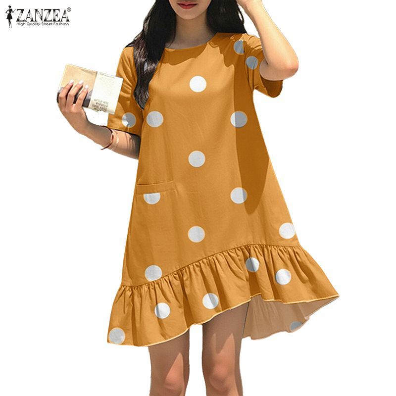 ZANZEA ชุดเดรสคอกลมลายจุด สไตล์เกาหลีสำหรับผู้หญิง — صورة 4