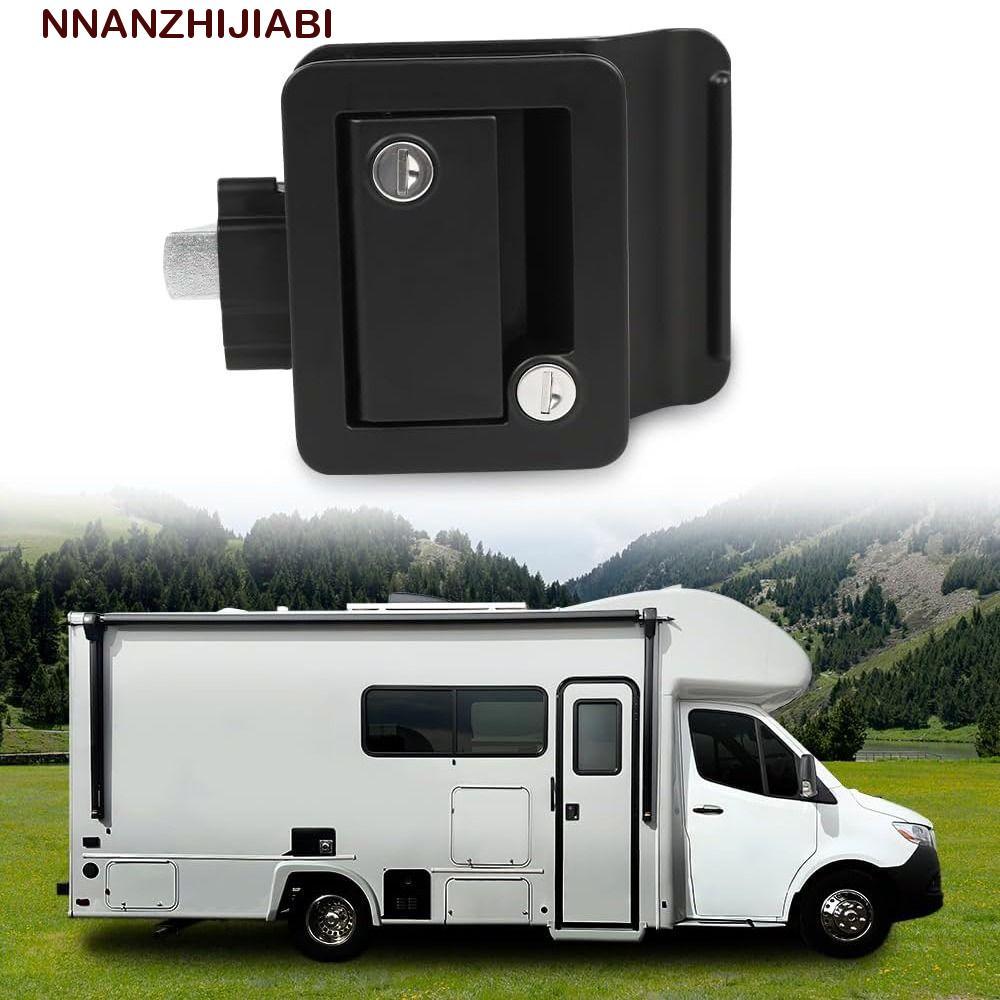 NANZHIJIABI RV ล็อคประตู, 2 คีย์ติดตั้งง่าย Camper Lock ชุดเปลี่ยน, สีดําแบบพกพา Paddle Deadbolt กันน้ํา Entry ประตูล็อค Travel