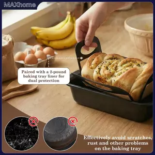 2 ชิ้น 2 ปอนด์ Loaf Pan สําหรับอบขนมปัง Non Stick กระทะขนมปังเหล็กคาร์บอนพร้อมแผ่นซิลิโคนสําหรับเบเกอรี่ SHOPTKC6275