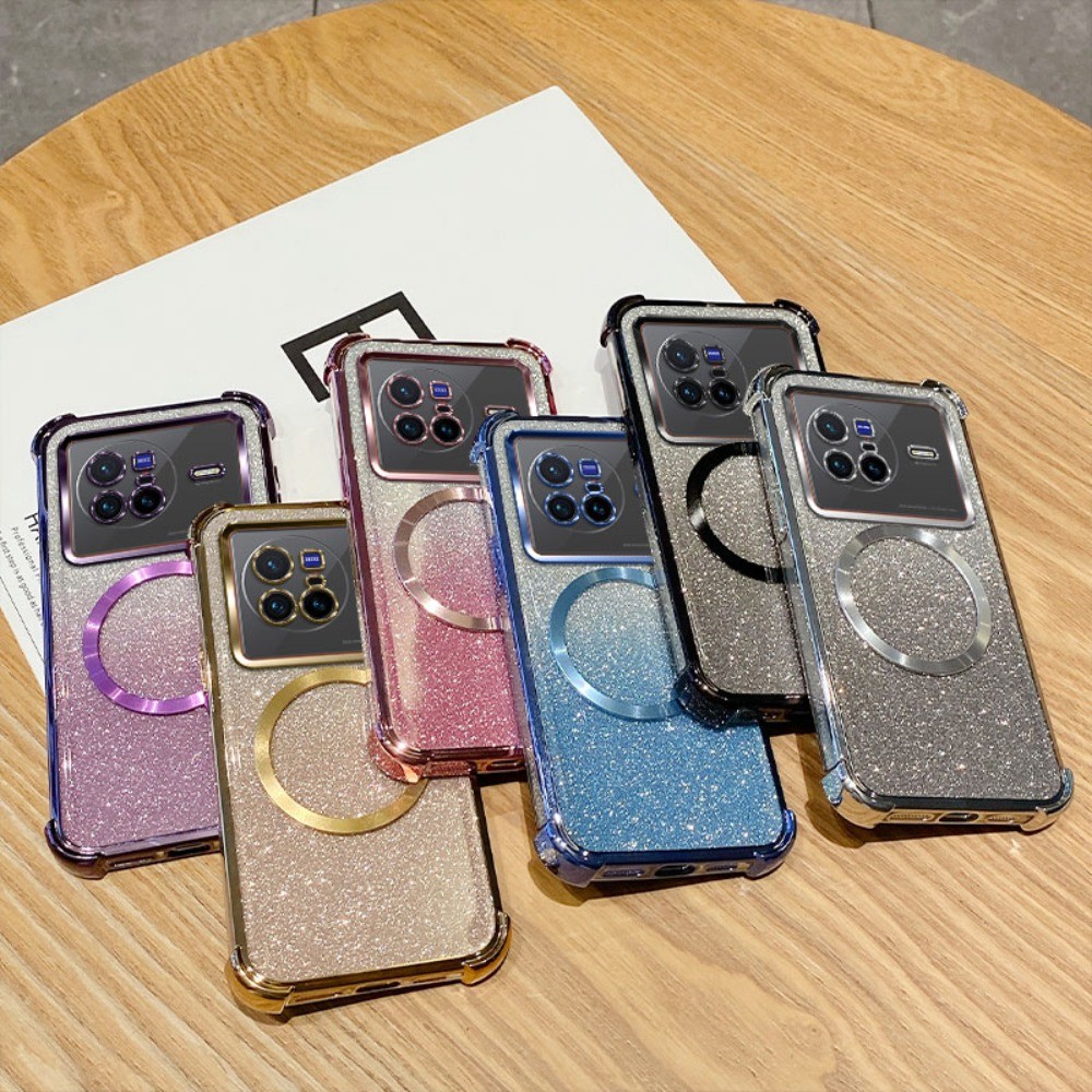 Glitter ชุบแหวนแม่เหล็กสําหรับ Vivo X300S X300 X200 Pro Mini X200S X50 X60 X70 X80 Pro S1 X200 Ultra Gradient ซิลิโคนนุ่ม