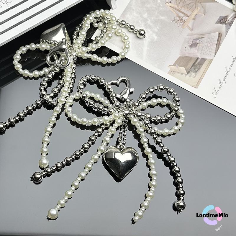 LontimeMio] Sweet Bowknot Heart พวงกุญแจจี้น่ารักลูกปัดแขวนตกแต่งพวงกุญแจ Charm โทรศัพท์ Lanyard กระเป๋าจี้ใหม่