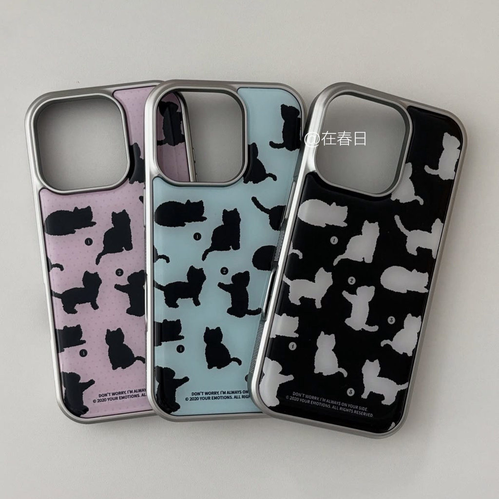 เกาหลีIns Original Epoxy Black Cat Silver Edgeเคสโทรศัพท์เหมาะสําหรับApple 17promax/14 สไตล์ใหม่iPhone15proหญิง15ป้องกันกรณี16Promax/16คู่กรณี – โปรปัง