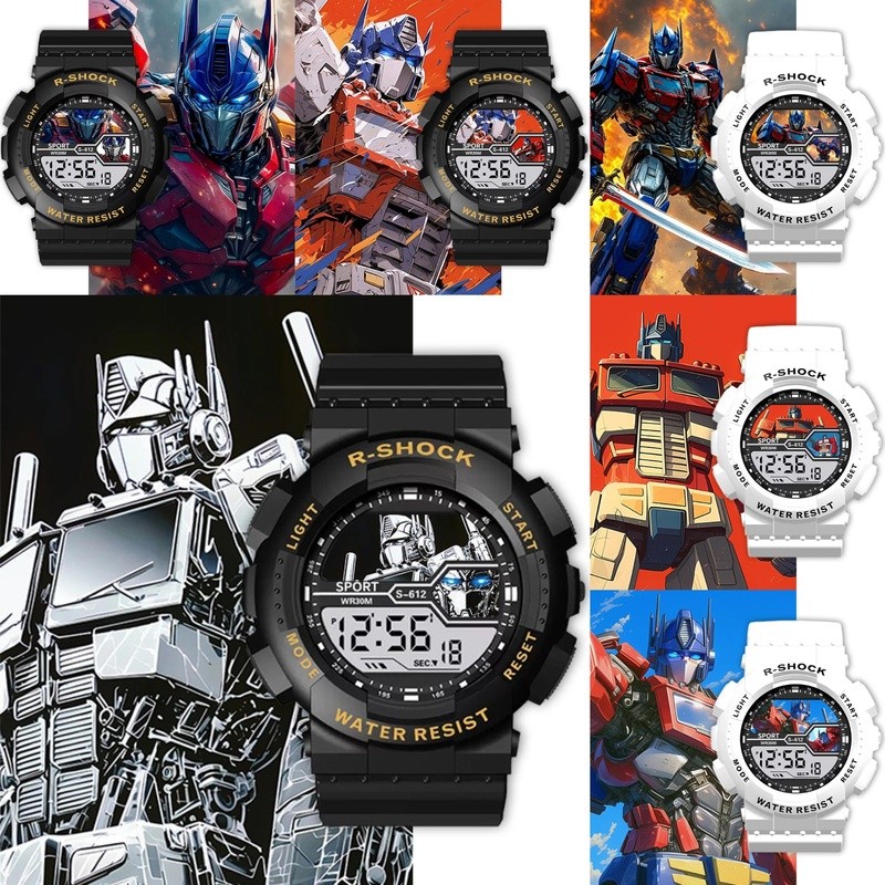 Transformers Optimus Prime นาฬิกาอิเล็กทรอนิกส์นักเรียนกีฬากันกระแทกอินเทรนด์กันกระแทกนาฬิกาทรงกลมส่องสว่างกลางแจ้ง