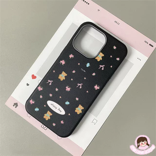 เคสหนัง ลายหมี-ดอกไม้ น่ารัก สีคละ สไตล์ฮิต สำหรับ iPhone 15 air 13 11 16 17 14 12 Pro Max 7Plus 16 7 14 8 15 Plus X XR
