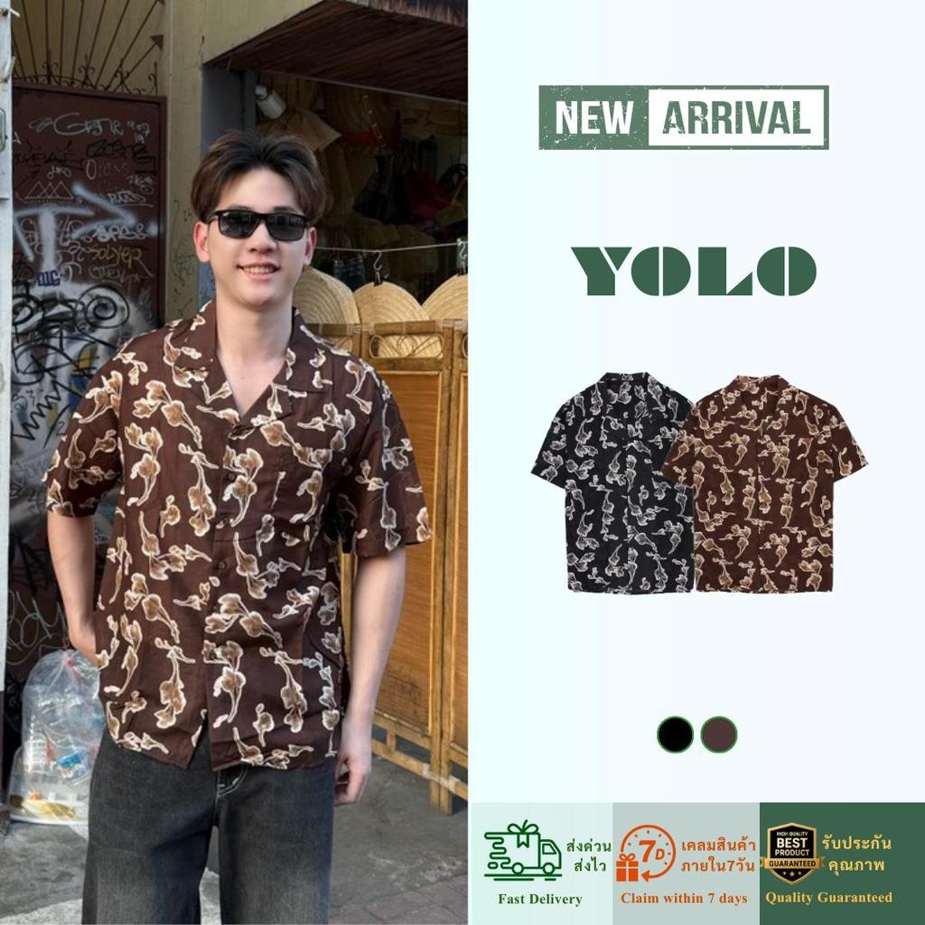 YOLOเสื้อเชิ้ตFREE SIZEเสื้อเชิ้ตแขนสั้น   เนื้อผ้าดี  ใส่สบาย ผ้าพิมพ์ลายทั้งผืน Y2619