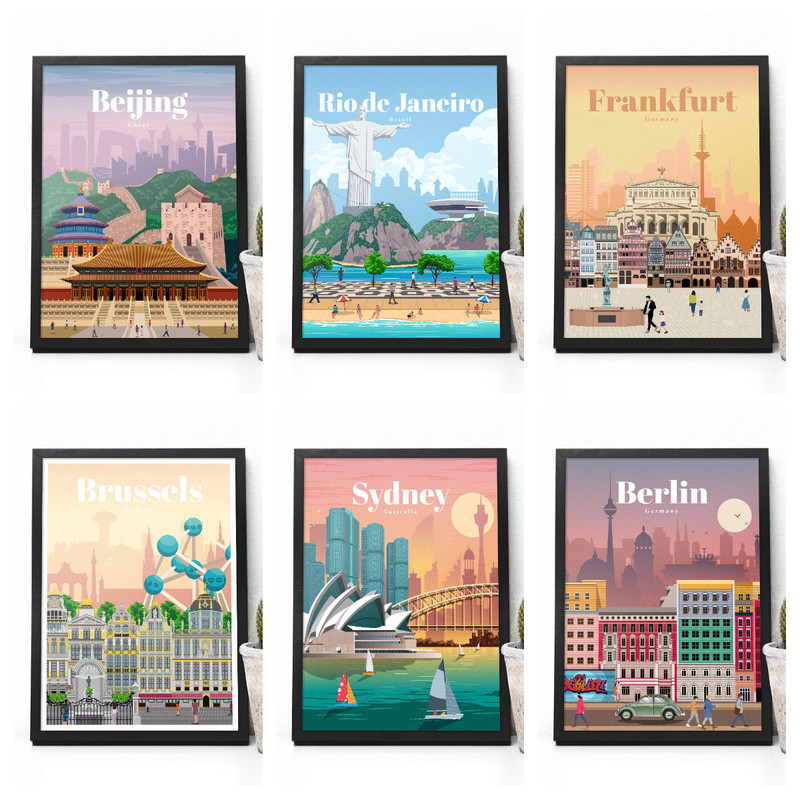 โปสเตอร์เมืองท่องเที่ยวระดับโลก Manila Tokyo New York Asia City Print Art wall Decor AI