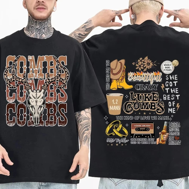 เสื้อยืดเพลงคันทรี Western Luke Combs สำหรับผู้ชายและผู้หญิง สไตล์ฮาราจูกุ คอกลม แขนสั้น เสื้ออนิเมะ