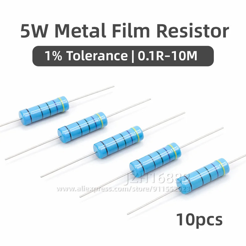 10pcs 5W 1% ตัวต้านทานฟิล์มโลหะ 0.1R ~ 10M 0.47R 100R 220R 330R 1R 2R 1K 1.5K 2.2K 3.3K 3.9K 4.7K 10