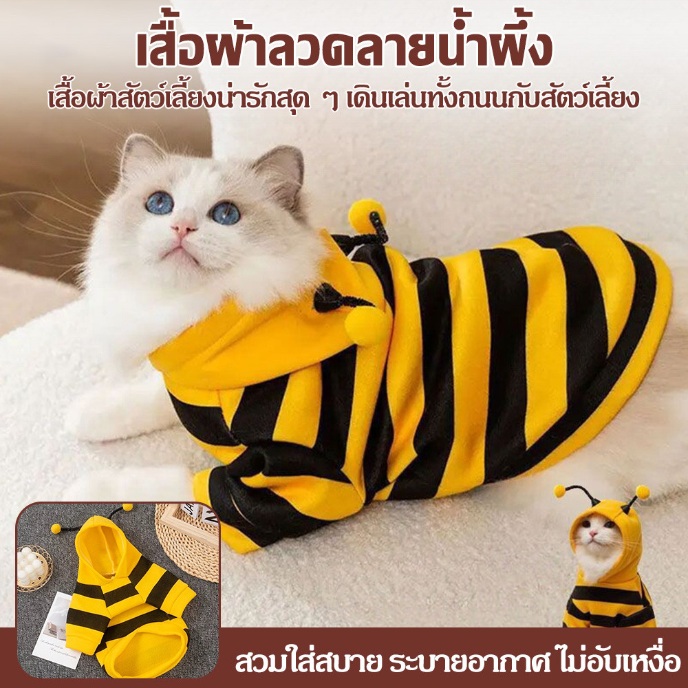 ชุดผึ้งแมว เสื้อแมวกันหนาว S/M/L ให้อบอุ่น เสื้อฮู้ดสัตว์เลี้ยง เสื้อหมาน่ารัก น่ารัก ใส่สบาย เหมาะสําหรับแมวและสุนัข