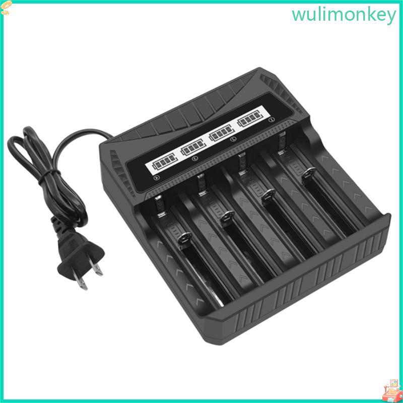 WU Intelligent 4 Bay Fast Charger พร้อมหน้าจอ LCD สําหรับแบตเตอรี่ 18650 14500 2A 3A