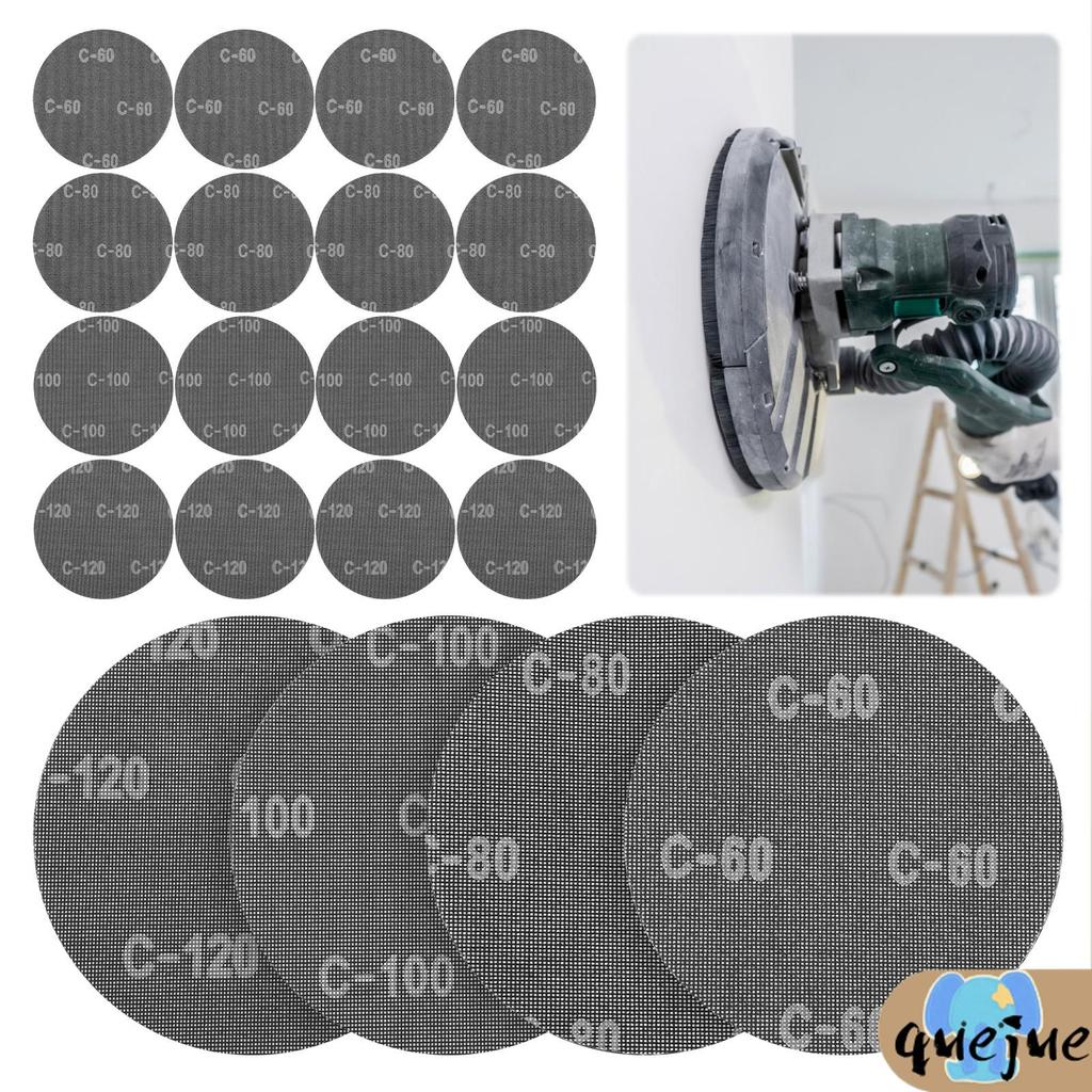 20 ชิ้นตาข่ายแผ่นขัดสําหรับเพดาน Drywall Sander ยาวคอ Sander เส้นผ่านศูนย์กลาง 225 มม. K60 K80 K100 