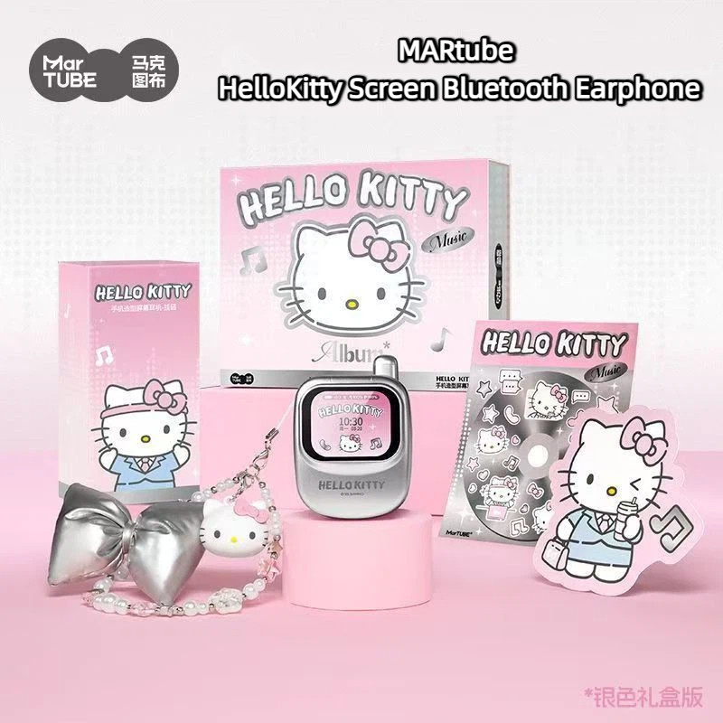 MARtube HelloKitty ชุดหูฟังบลูทูธหน้าจอไร้สายแบบพกพาคุณภาพสูงของขวัญการ์ตูนตัดเสียงรบกวน