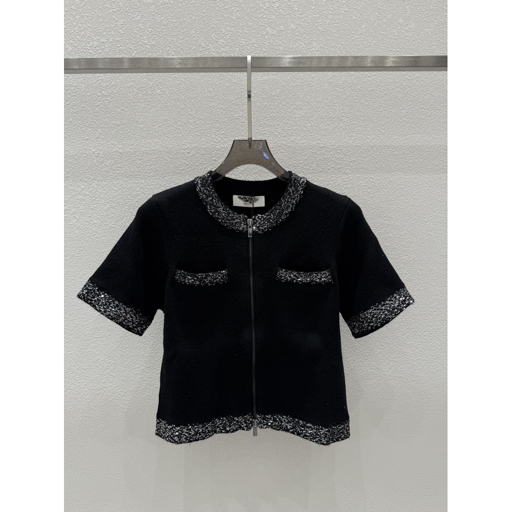 VHVV M1U MM The new round-neck sequin and glitter cardigan with double zippers and short sleeves is 