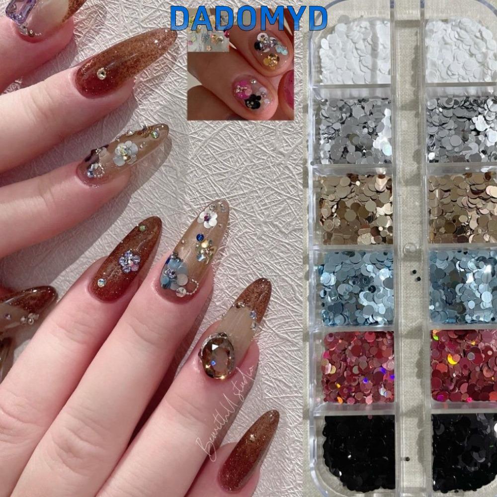 DADOMYD Polka Dot Glitter ตกแต่งเล็บ,ที่มีสีสัน DIY Glitter อุปกรณ์เล็บ, Y2K Minimalist 12-Grid ตกแต่งเล็บร้านทําเล็บ