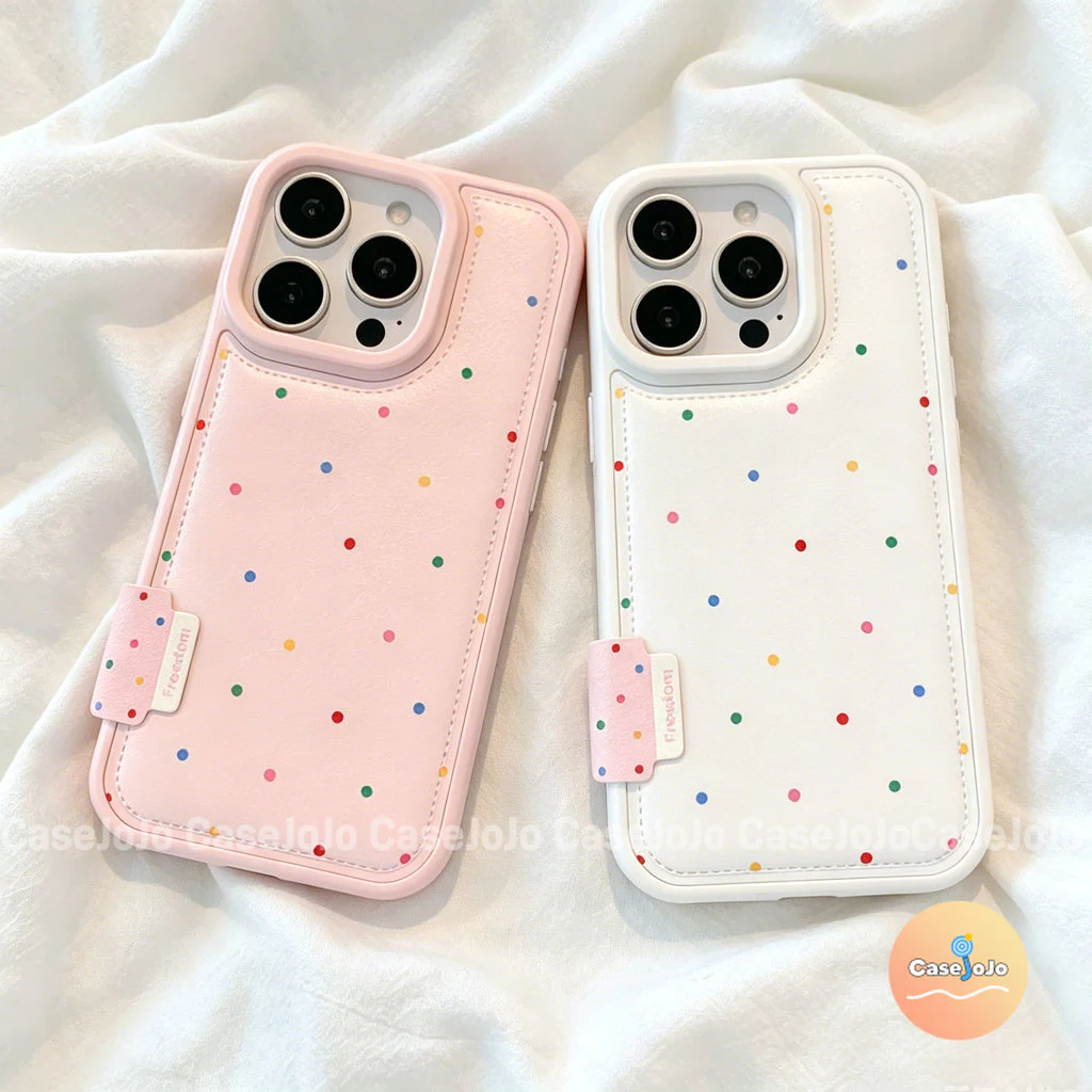 เคสหนังลายจุดสีรุ้ง สีครีม/ชมพู ดูแพง กันกระแทก สำหรับ iPhone 15 Pro Max 16 13 12 17 Air 11 X/Xr/Xs/Xs Max 14 7 8 Plus