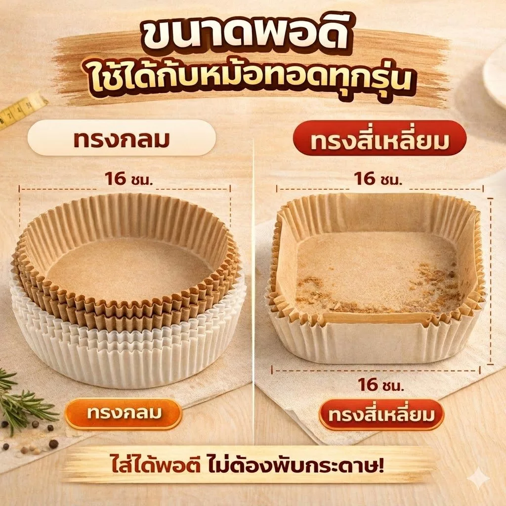 SKY กระดาษรองหม้อทอด 50 แผ่น หนาพิเศษ ไม่ติดน้ำมัน ใช้แล้วทิ้ง ทนความร้อน ทรงกลม/สี่เหลี่ยม Air Fryer Paper thumbnail 3