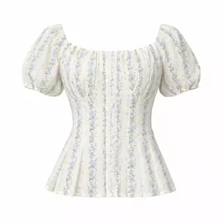 Nina top : เสื้อแขนตุ๊กตา เย็บจีบหน้าอก แต่งกระดุมมุก เย็บจีบชายเสื้อ สม็อคด้านหลัง ทรงเข้ารูป KN.Clothes