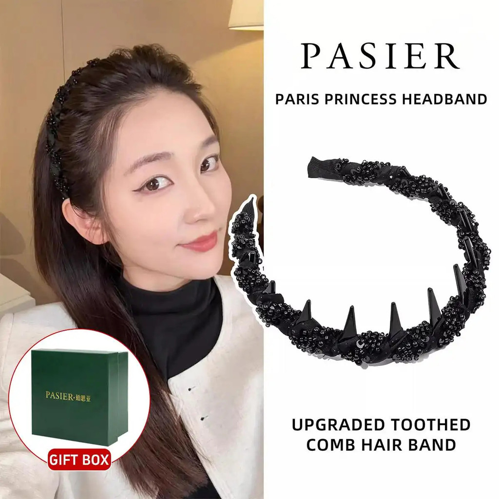 PASIER ที่คาดผมคริสตัลเจ้าหญิงปารีส ดีไซน์คริสตัลดำเต็มชิ้น สไตล์ราชวงศ์สุดหรู FB1544