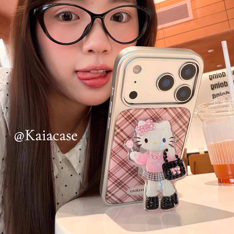 Huiwanju kt ลายสก๊อตแป้งเหมาะสําหรับ iPhone17promax เคสโทรศัพท์มือถือ iphone16pro ใหม่ 13 ผู้หญิง 14pro พร้อมขายึด 15pro เคสโทรศัพท์มือถือป้องกันการตกอีพ็อกซี่